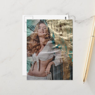 Retro Pretty Blonde lady with pearls collage Postcard