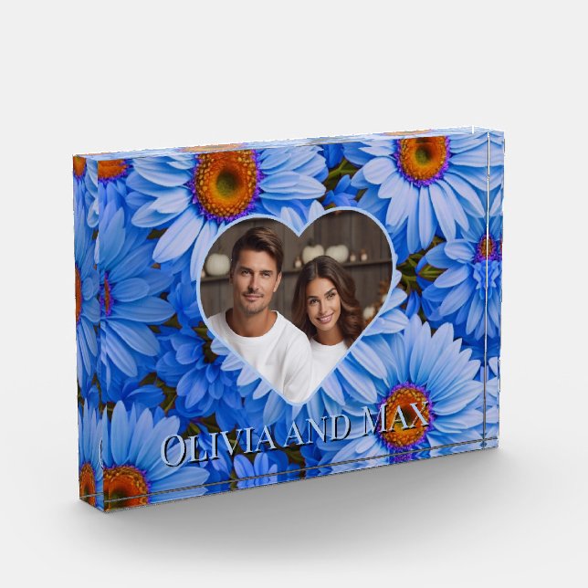 Retro pretty Blue floral blue daisies pattern  Photo Block (Left)