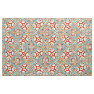 Retro Pretty Chic Red Teal Floral Mosaic Pattern Fabric