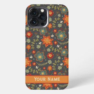 Retro Pretty Fun Floral Dragonfly Custom Name iPhone 13 Pro Max Case