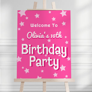 Retro Pretty Pink Birthday Party Welcome Poster