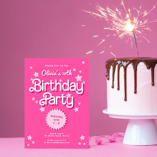 Retro Pretty Pink Malibu Stars Birthday Party Invitation