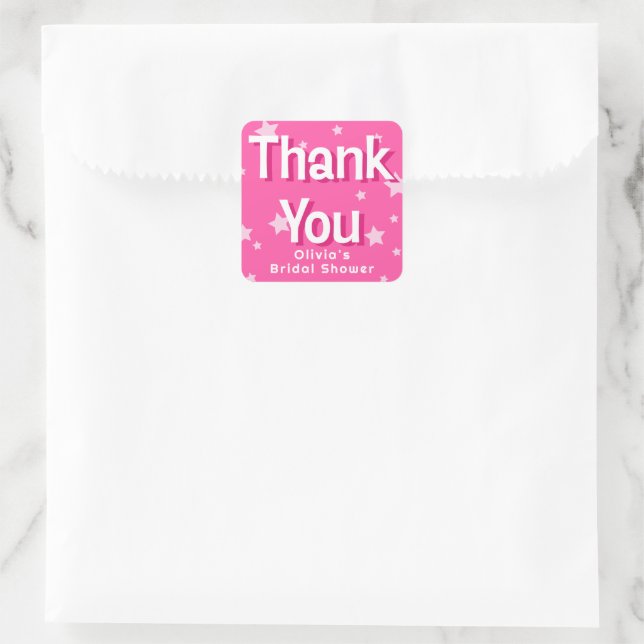 Retro Pretty Pink Malibu Stars Bridal Shower Favou Square Sticker (Bag)