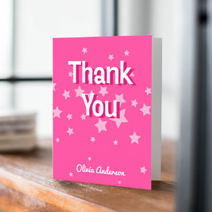Retro Pretty Pink Stars Birthday Bridal Shower Thank You Card