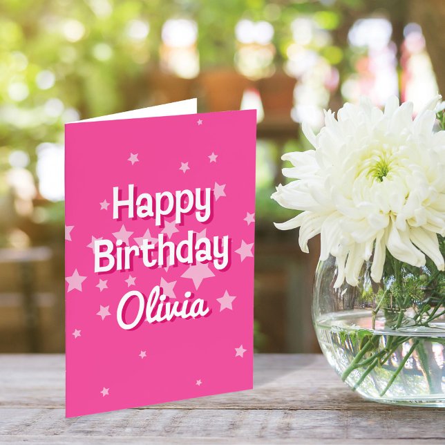 Retro Pretty Pink Stars Birthday Greeting Card (Creator Uploaded)