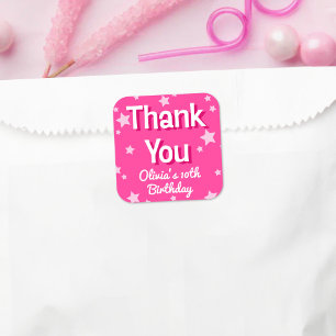 Retro Pretty Pink Stars Happy Birthday Square Sticker