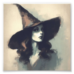 Retro Pretty  Witch in Pointed Witch Hat Painting Photo Print