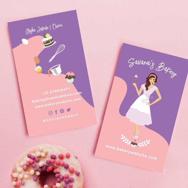 Retro Pretty Woman Sweet Bakery Services Pink Business Card (Creator Uploaded)