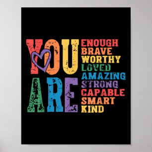 Retro Pride Mental Health You Are Enough Brave Wor Poster