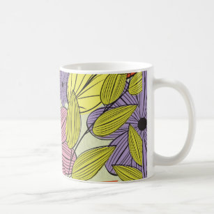 Retro Primitive Flower Drawing Coffee Mug