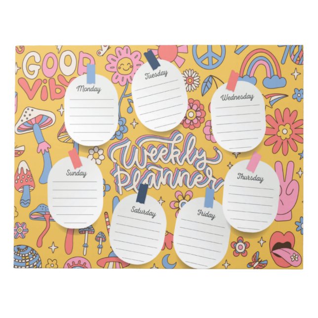Retro Printable Weekly planner, organiser Sheet Notepad (Front)