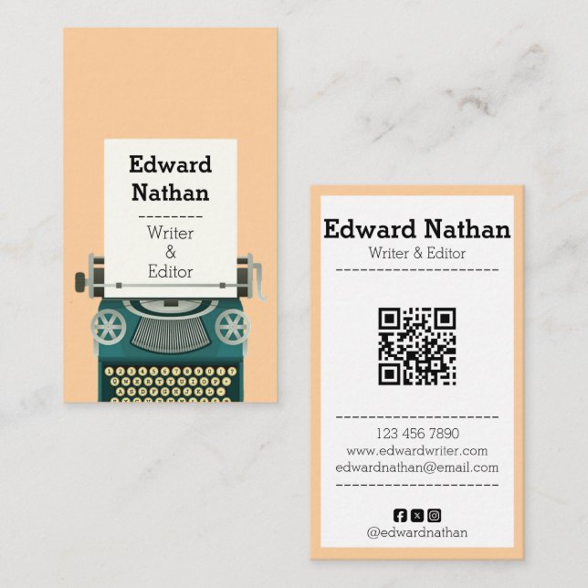 Retro professional typewriter qr code business card (Front/Back)