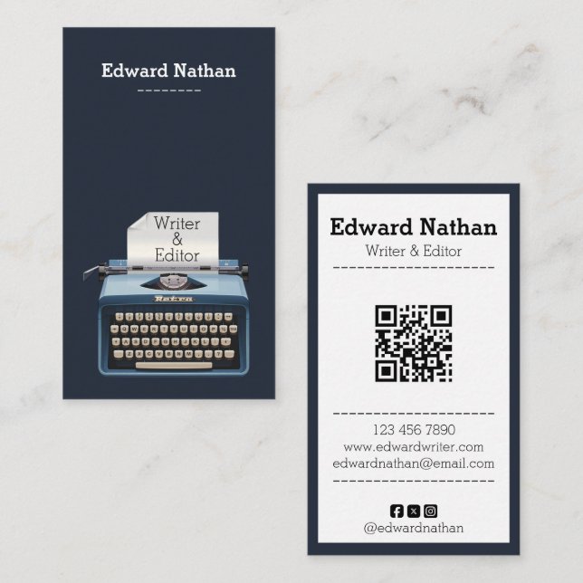 Retro professional typewriter qr code business card (Front/Back)