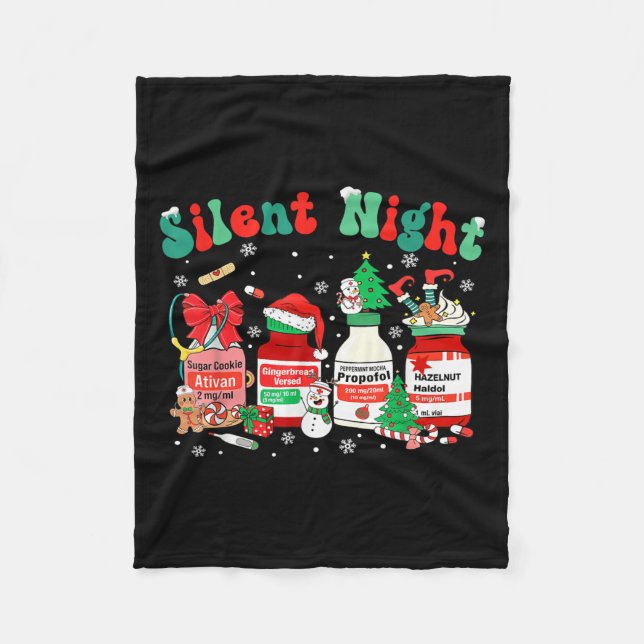 Retro Profol Silent Night Funny Christmas Nurse Wo Fleece Blanket (Front)