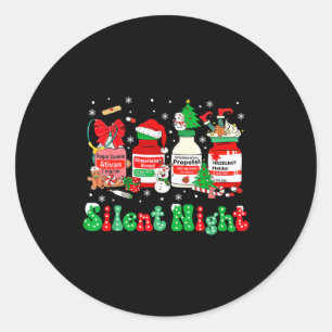 Retro Profol Silent Night Icu Nurses Funny Merry C Classic Round Sticker