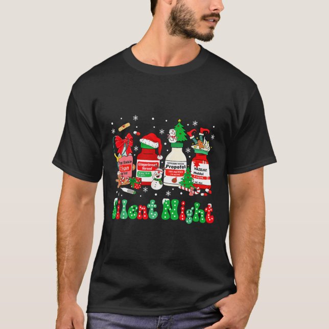 Retro Profol Silent Night Icu Nurses Funny Merry C T-Shirt (Front)