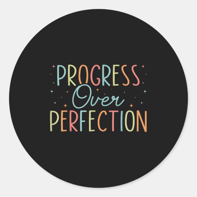 Retro Progress Over Perfection Motivational Quote  Classic Round Sticker (Front)