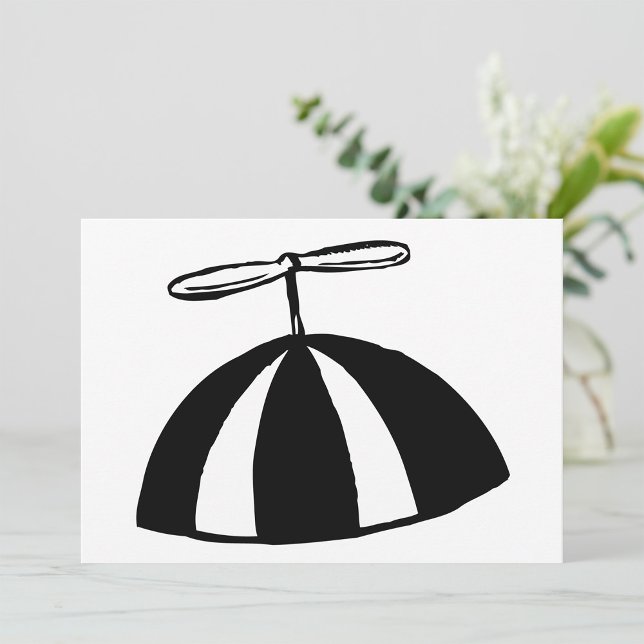 Retro Propeller Beanie Whimsical Black and White  Invitation (Creator Uploaded)