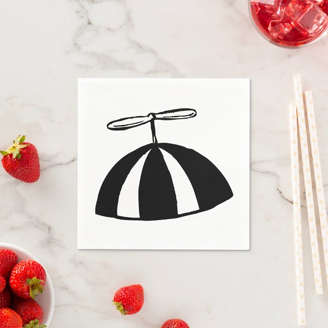 Retro Propeller Beanie Whimsical Black and White  Napkin (Creator Uploaded)