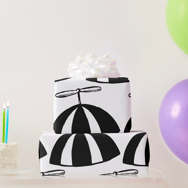 Retro Propeller Beanie Whimsical Black and White  Wrapping Paper (Creator Uploaded)