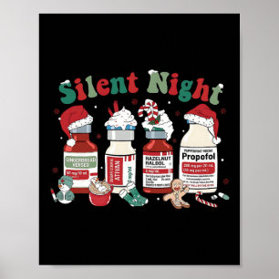 Retro Propofol Silent Night Icu Nurses Funny Merry Poster