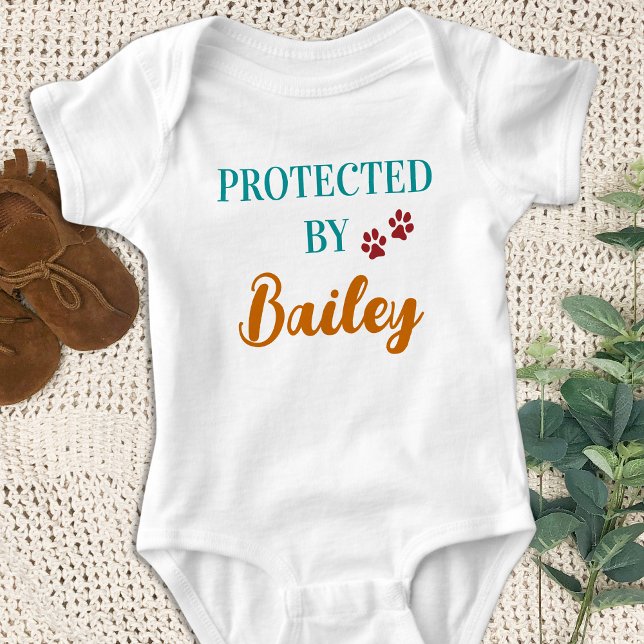 Retro Protected By Dog Personalised Colourful Baby Bodysuit (Creator Uploaded)