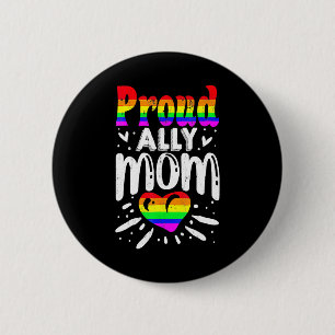 Retro Proud Ally Mum Rainbow Heart LGBT Gay Pride 6 Cm Round Badge