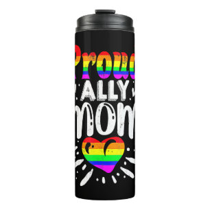 Retro Proud Ally Mum Rainbow Heart LGBT Gay Pride Thermal Tumbler