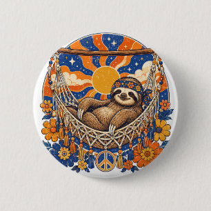 Retro Psych-Pop Sloth in Hammock 6 Cm Round Badge