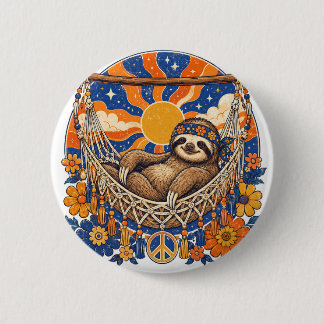 Retro Psych-Pop Sloth in Hammock 6 Cm Round Badge