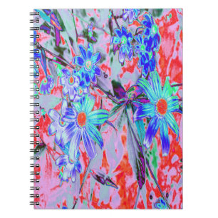 Retro Psychedelic Aqua Green and Orange Flowers Notebook