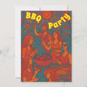 Retro Psychedelic Barbeque Party Invitation