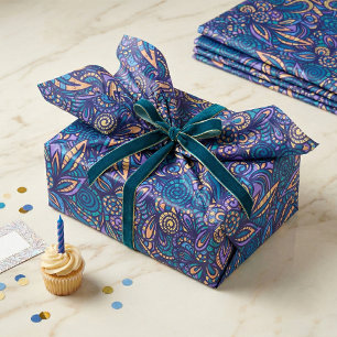 Retro Psychedelic Boho Floral Doodle Pattern Tissue Paper