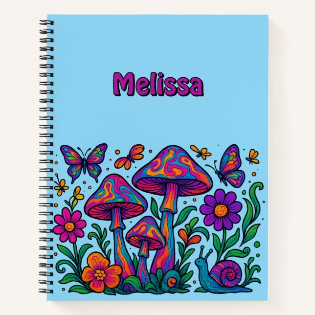 Retro Psychedelic Flowers & Mushrooms Notebook (Front)