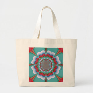 Retro Psychedelic Mandala Bloom Abstract Art Large Tote Bag