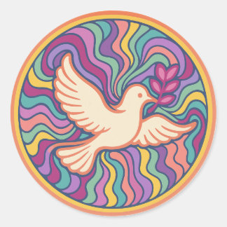 Retro Psychedelic Peace Dove Sticker - Colorful