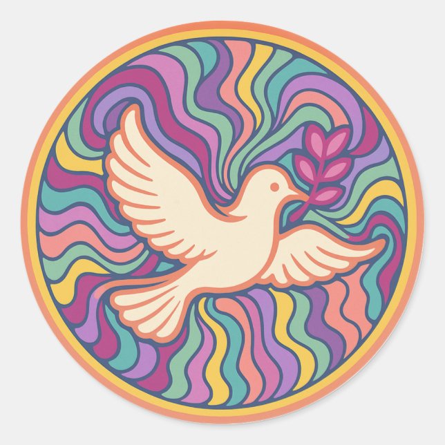 Retro Psychedelic Peace Dove Sticker - Colorful (Front)