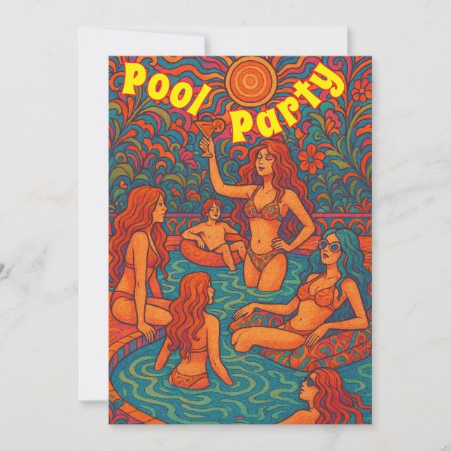 Retro Psychedelic Pool Party Invitation (Front)