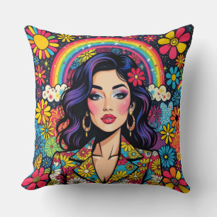 Retro Psychedelic Pop Art Throw Pillow – Vibrant 