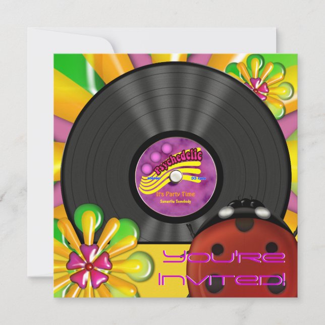 Retro Psychedelic Vinyl Record Party Invitations (Front)