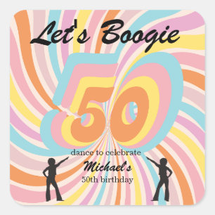 Retro Psycho Boogie Colourful Men's 50th birthday Square Sticker
