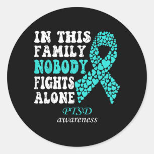 Retro Ptsd Awareness Nobody Fights Alone Heart Classic Round Sticker