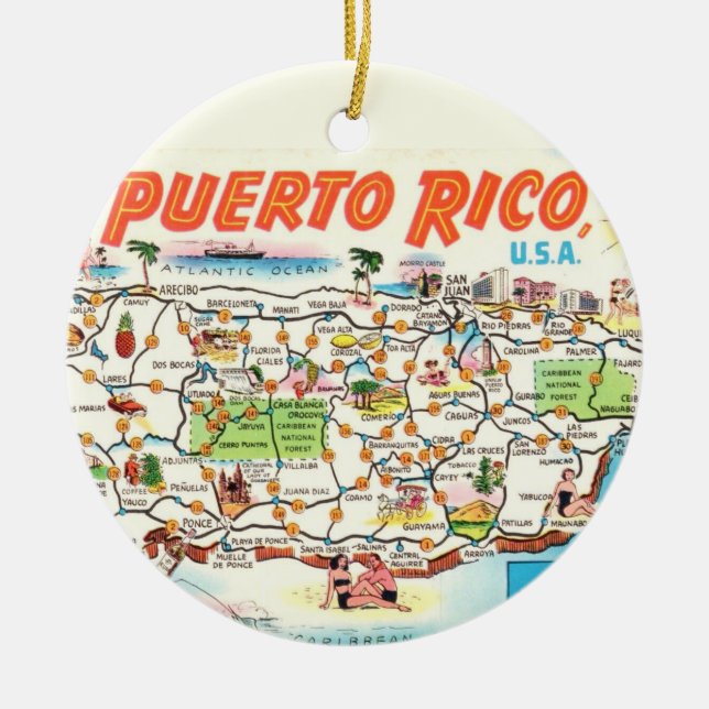 Retro Puerto Rico Map Ornament (Front)