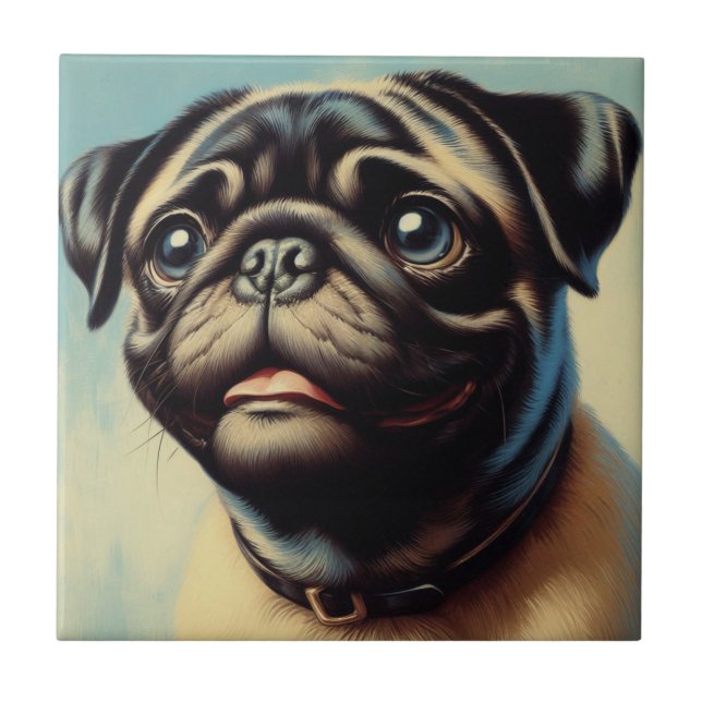 Retro Pug Painting Ceramic Tile (Front)