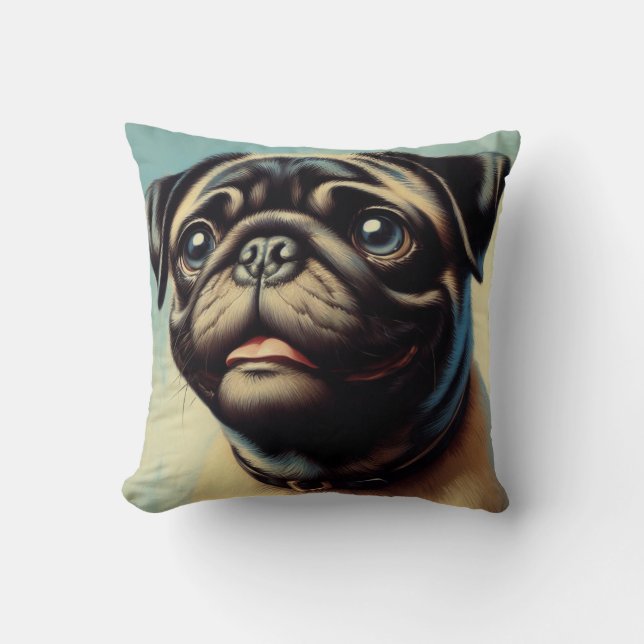 Retro Pug Painting Cushion (Front)