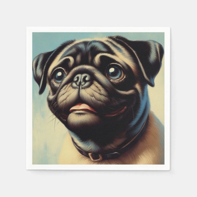 Retro Pug Painting Napkin (Front)