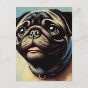 Retro Pug Painting Postcard
