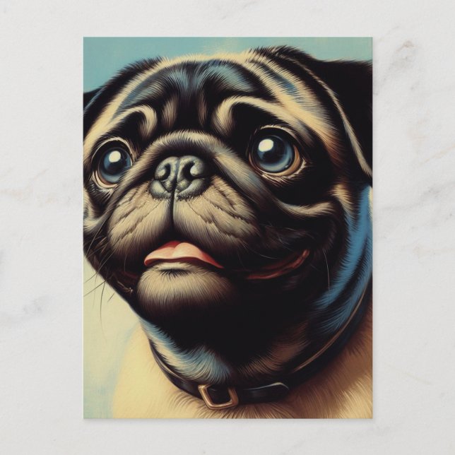 Retro Pug Painting Postcard (Front)