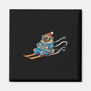 Retro Pug Skier Alpine Snow Dog With Sungles Magnet
