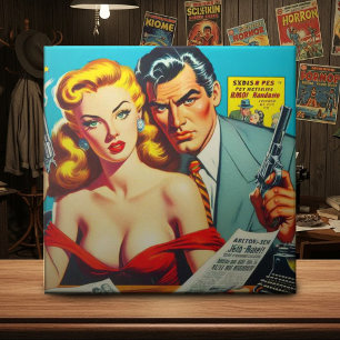 Retro Pulp Couple Illustration Ceramic Tile